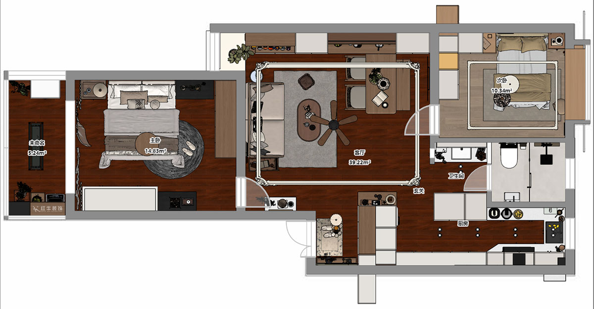朱明琪｜一品嘉园1-29-505-84㎡-中古风｜2室1厅1卫｜老房装修｜定制家｜全包13